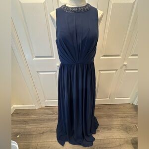 Leena for Mac Duggal Blue Chiffon Dress with beaded neckline